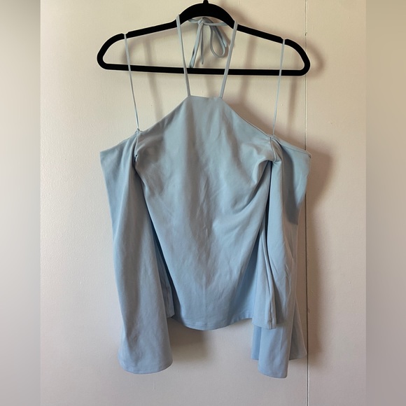 NWOT Susana Monaco Off the Shoulder Bell Sleeve Halter Top baby blue, size Small - Picture 3 of 7